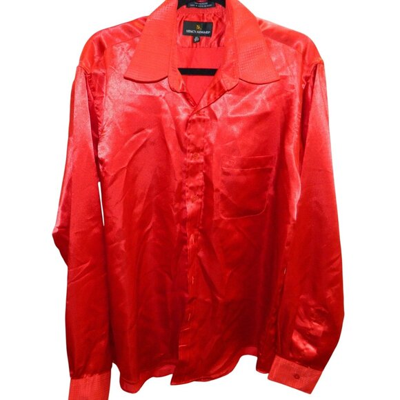 Stacy Adams Mens Red Satin Long-Sleeve Dress Shirt 16.5 38/37 Shiny Flashy - Picture 1 of 14